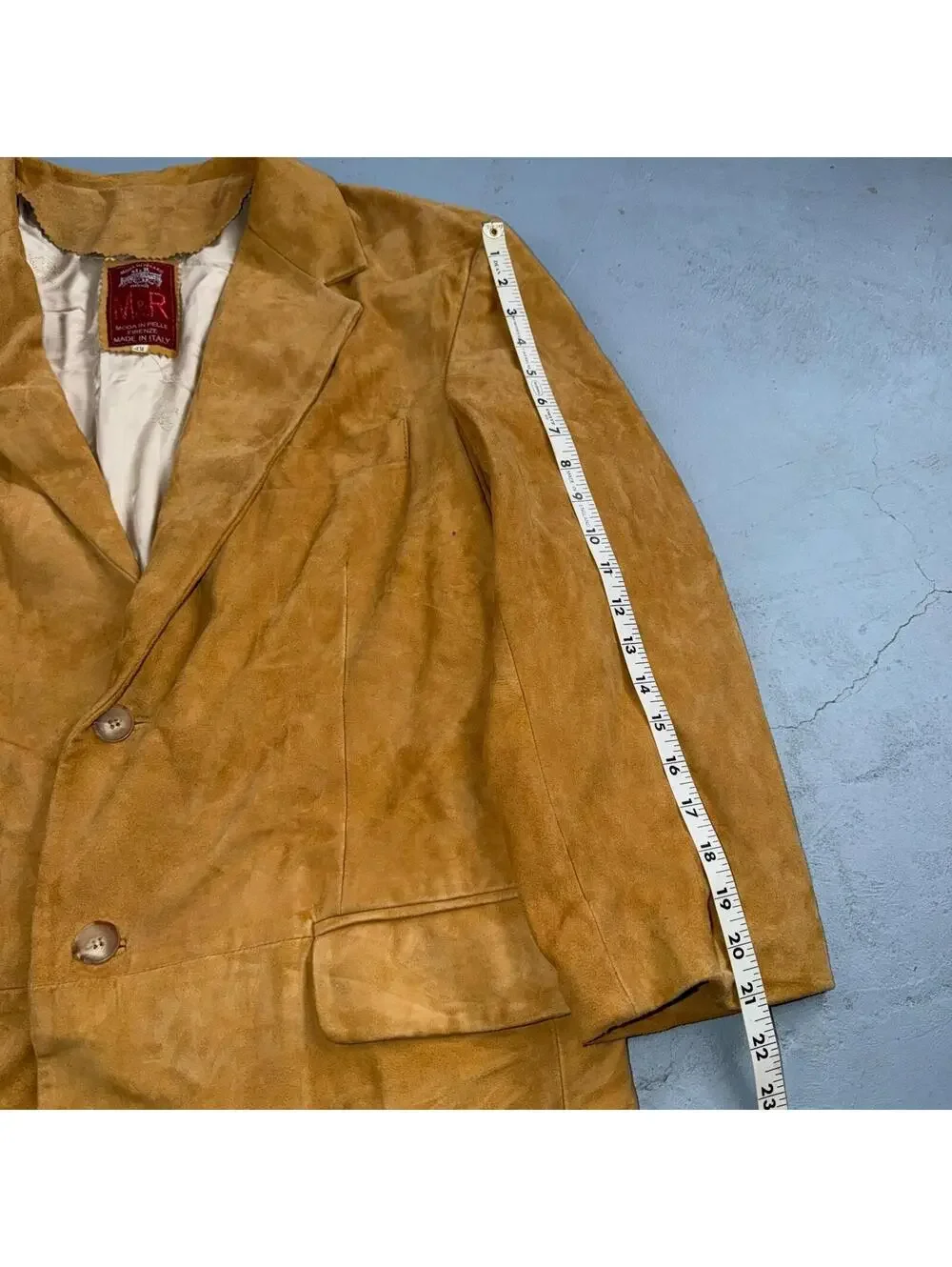 Vintage Vera Pelle Moda Leather Suede Car Coat Blazer Jacket Mens 44 Ochre Italy